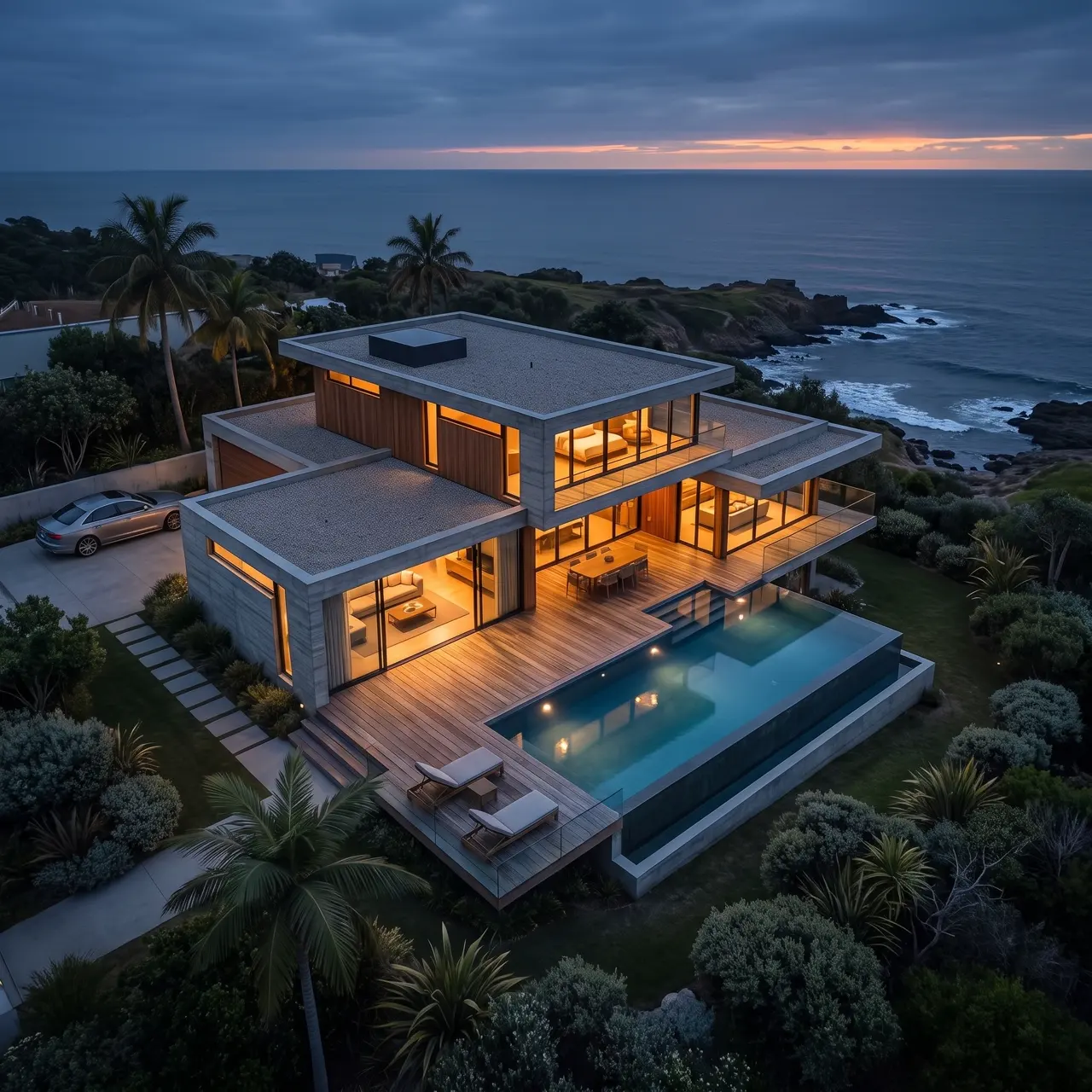 Photorealistic AI architectural render of the same villa